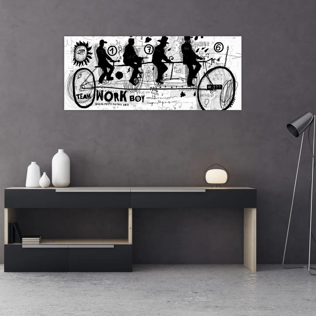 Obraz - Tímová práca, jazda na bicykli (120x50 cm)