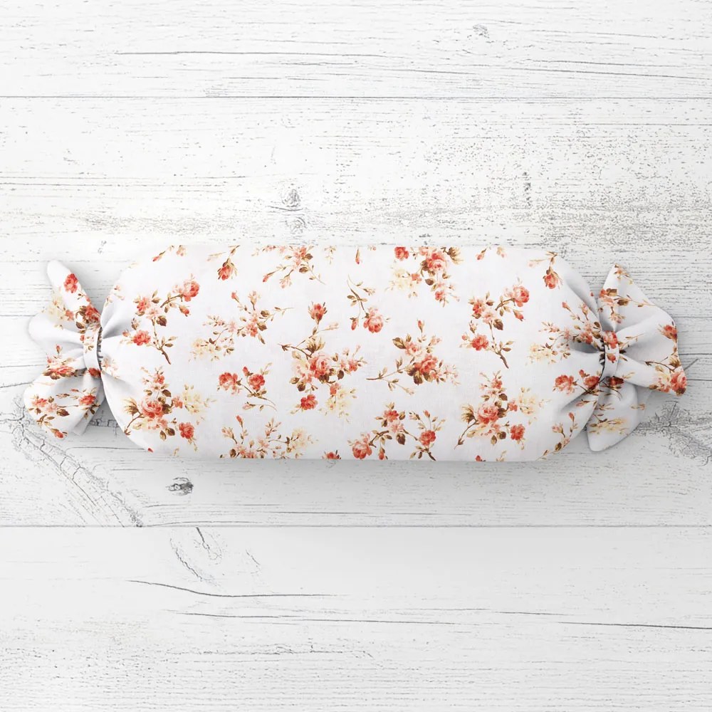 Biante Vankúš valec bonbon Sandra SA-304 Oranžovo žlté ružičky na bielom 15x40 cm