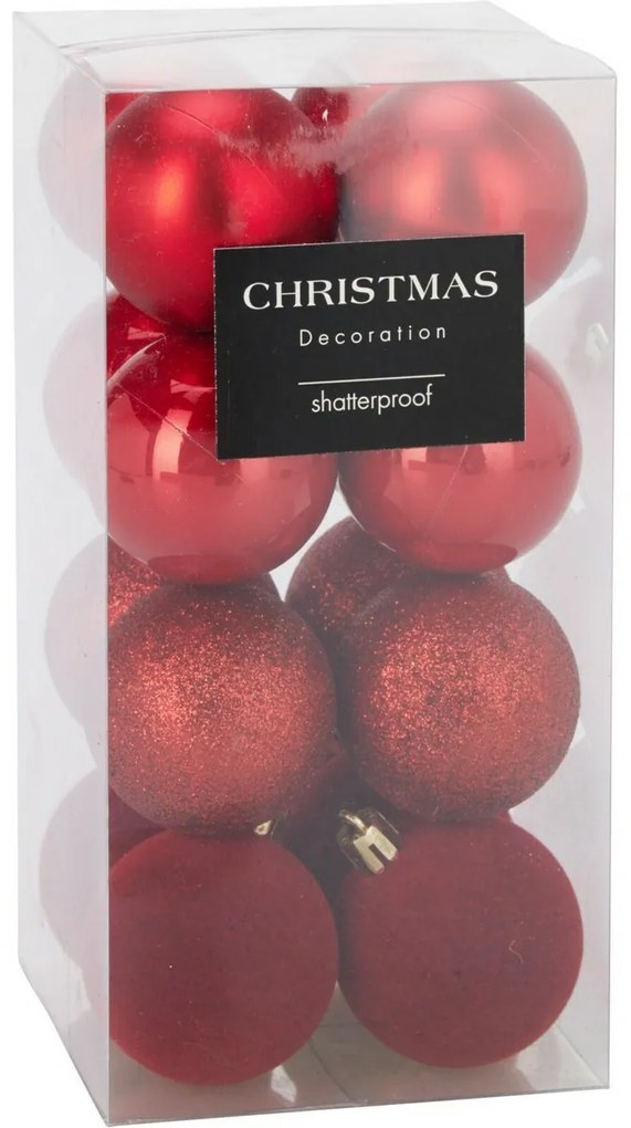 Súprava 16 vianočných ozdôb Festive Sparkles, červená, pr. 5 cm, plast