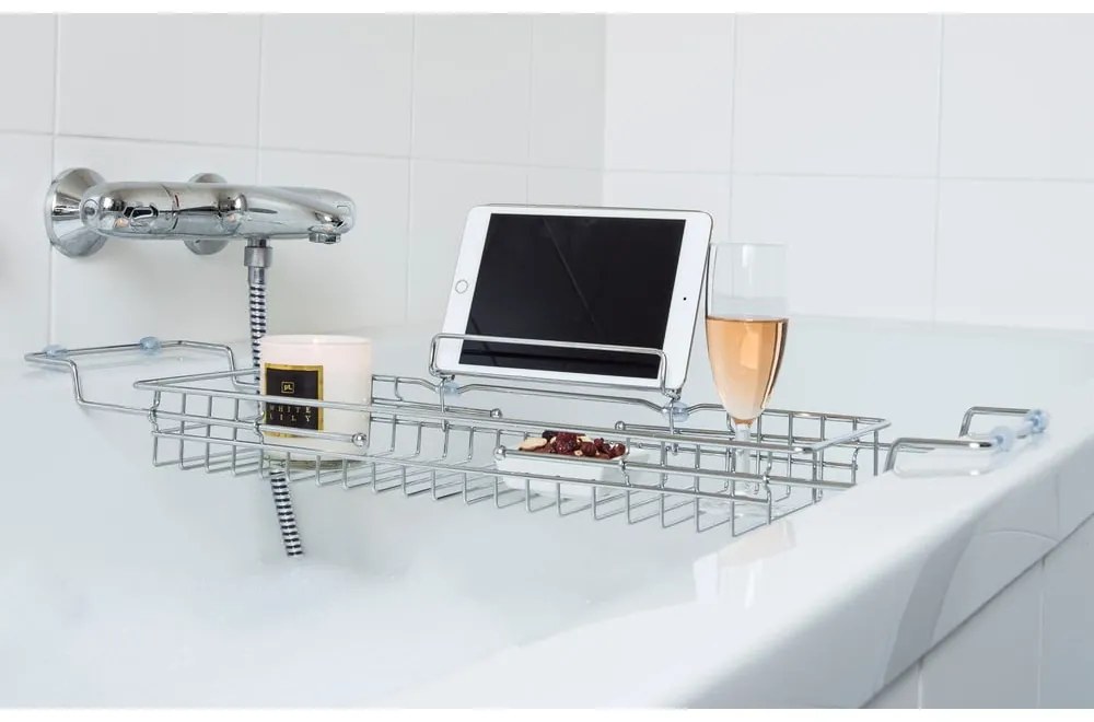 Nastaviteľný kovový držiak na vanu v striebornej farbe PT LIVING Tub, 61 - 86 cm
