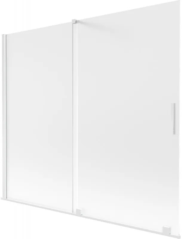 Mexen Velar, 2-krídlová posuvná vaňová zástena 180 x 150 cm, 8mm sklo námraza, biela matná, 896-180-000-31-20