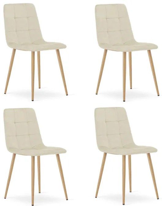 Set štyroch jedálenských stoličiek KARA zamat svetlobéžový (naturálne nohy) 4 ks