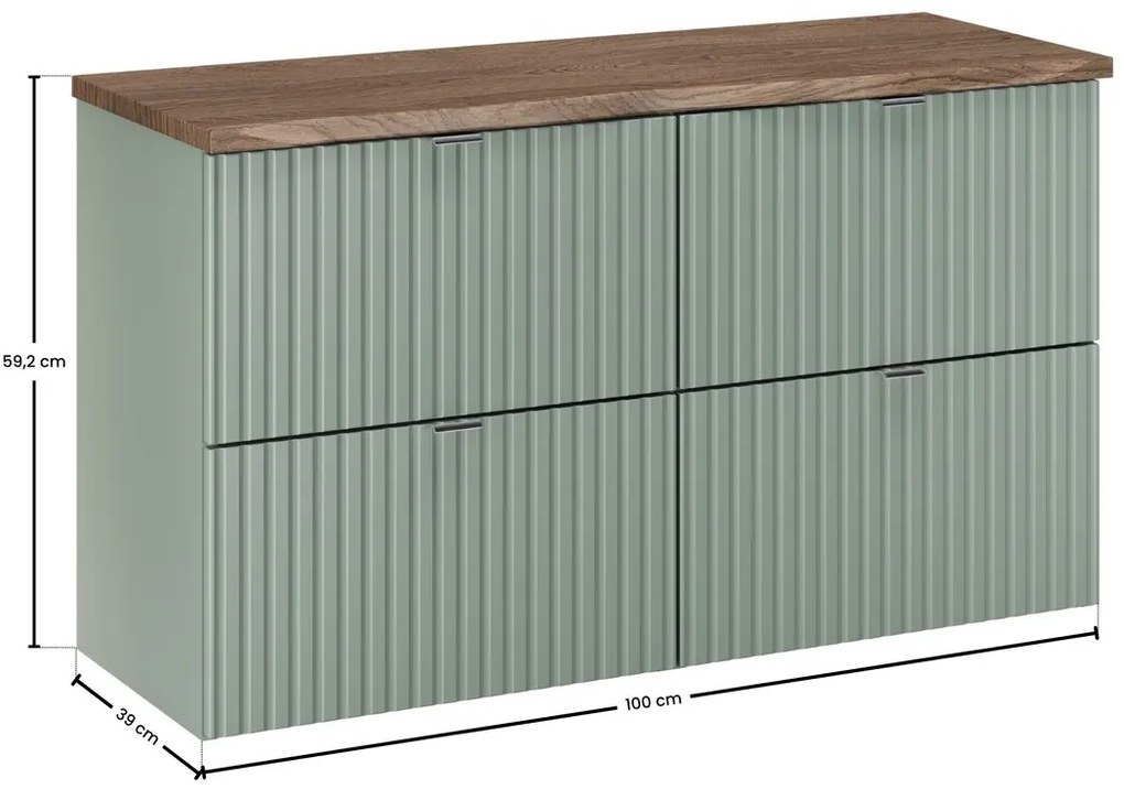 Závěsná skříňka pod umyvadlo Line Reed Green s deskou 100 cm zelená/dub casella