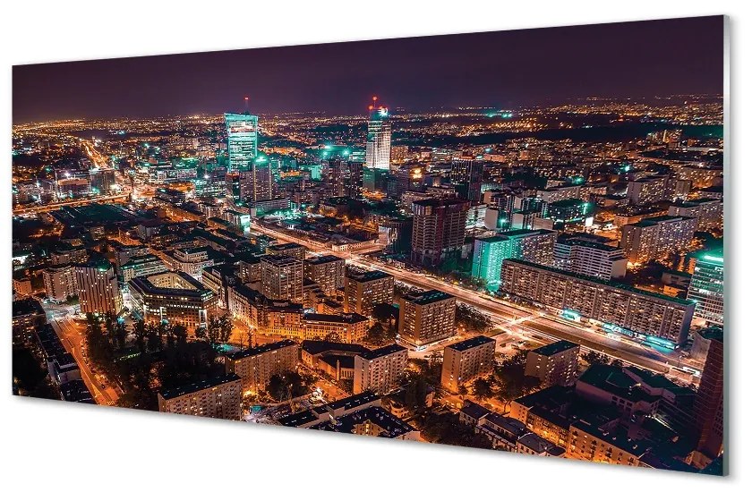 Sklenený obraz Varšava Mesto nočné panorama 120x60 cm