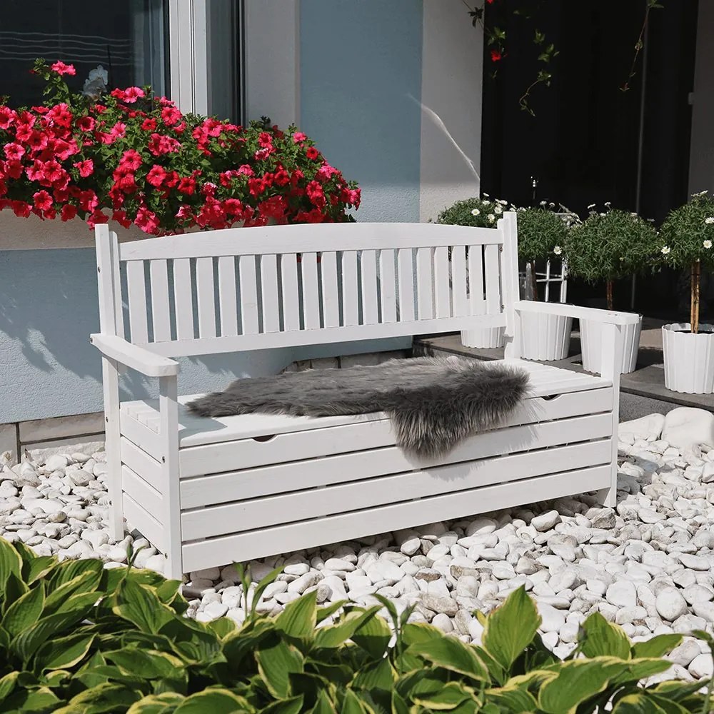 Tempo Kondela Záhradná lavica Amula s úložným priestorom, biela - 150 cm
