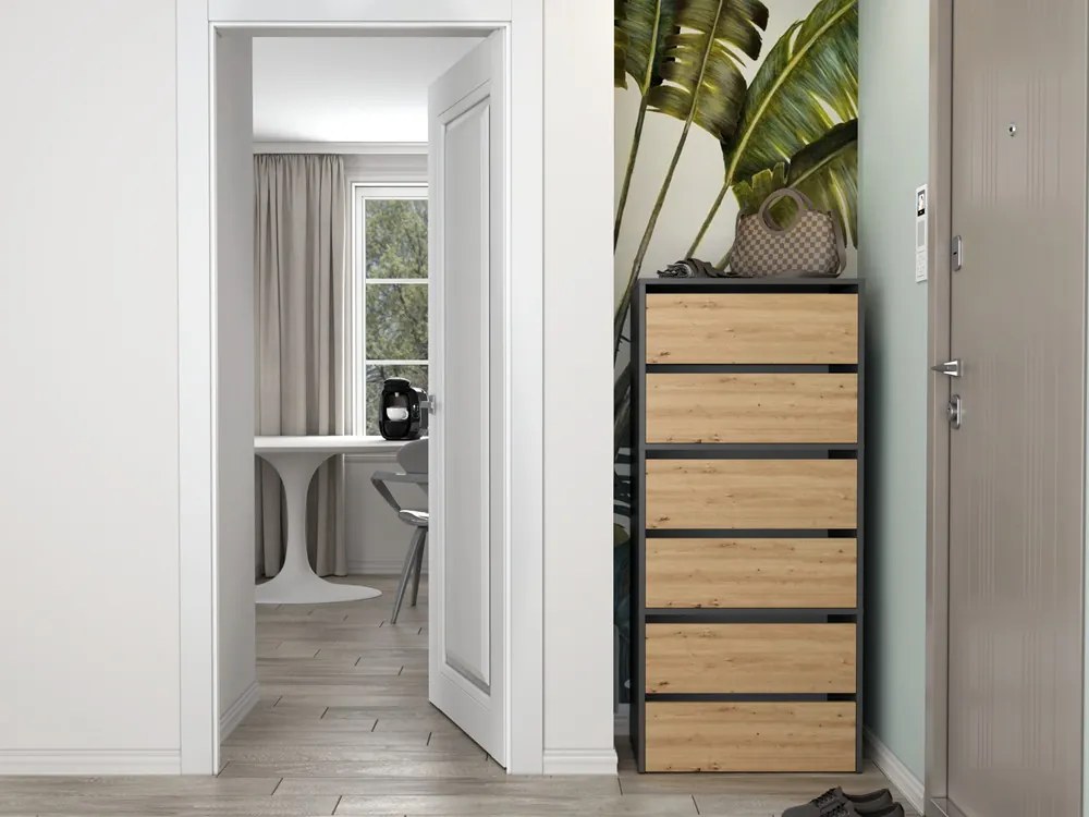 Botník (skrinka na topánky) Metido 1 (antracit + dub artisan). Akcia -19%. Vlastná spoľahlivá doprava až k Vám domov. 1132580