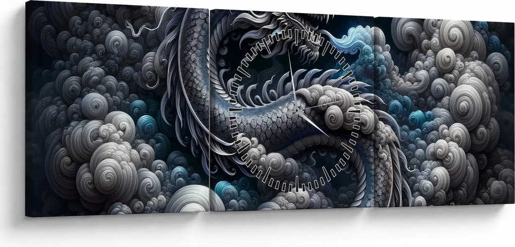 Obraz – Drak v dyme (s hodinami) (90x30 cm)
