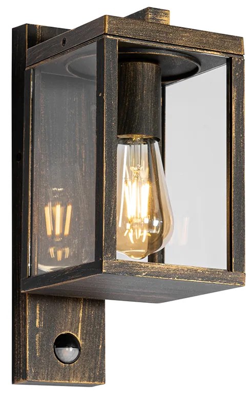 Vonkajšia nástenná lampa starožitné zlato s pohybovým senzorom IP44 - Charlois