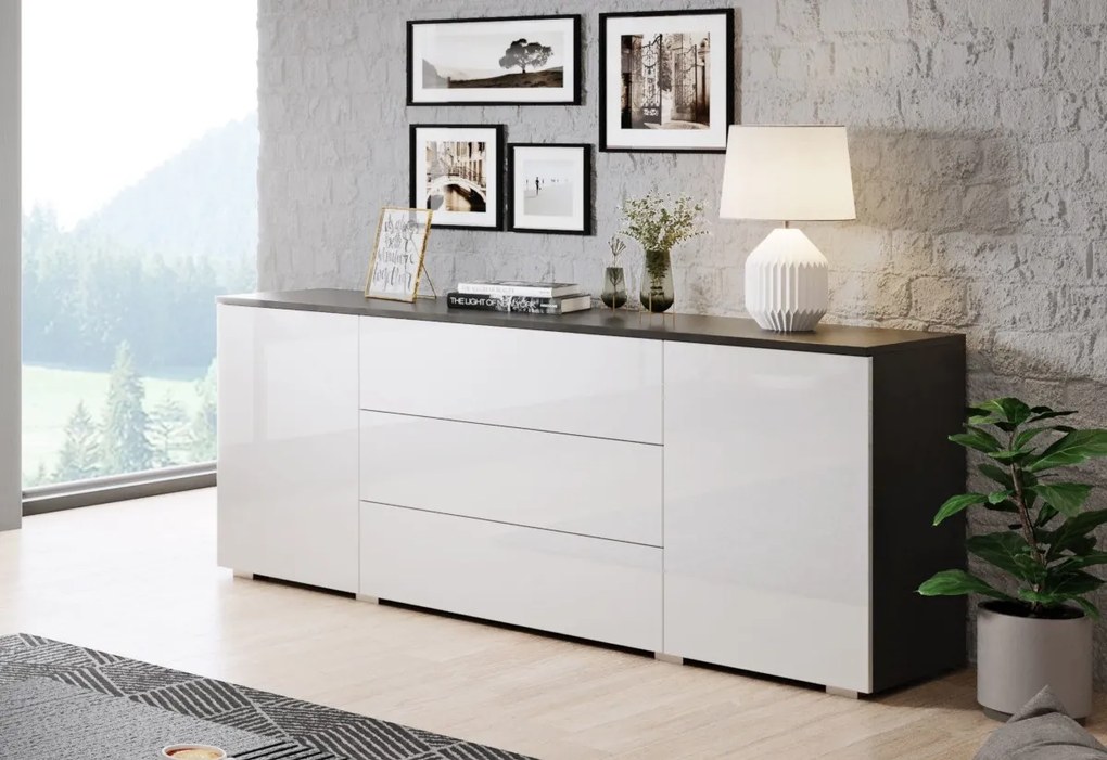 Komoda URAL 150, 150x68x39, matera/biela lesk