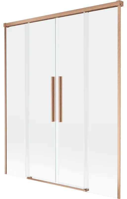 Mexen Rox, 2-krídlová posuvná vaňová zástena 140 x 150 cm, 8mm číre sklo, medený matný profil, 8C9-140-002-65-00