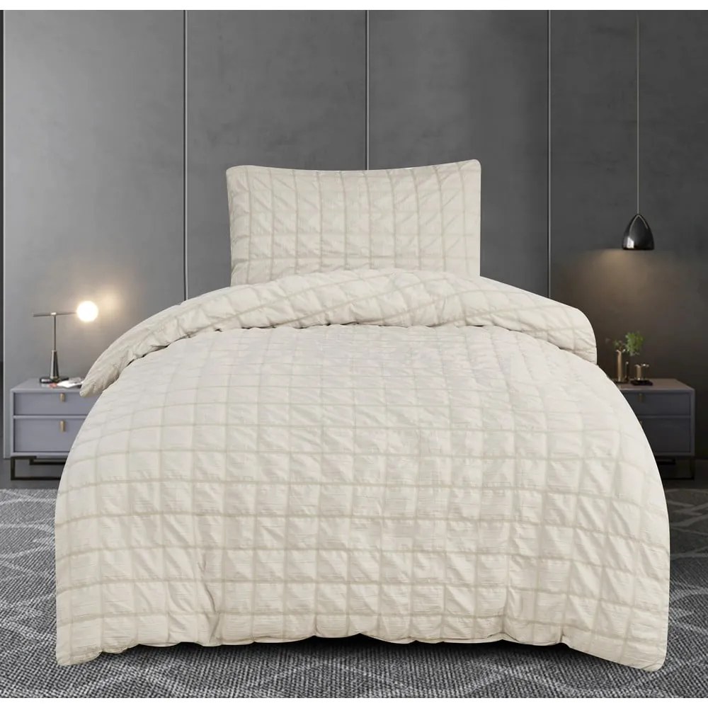 Béžové krepové obliečky na jednolôžko 140x200 cm Naomi – My House