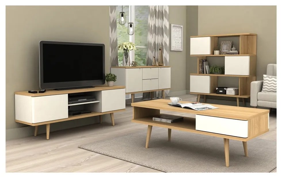 Biely TV stolík v dekore duba 140x52 cm Alana - Støraa