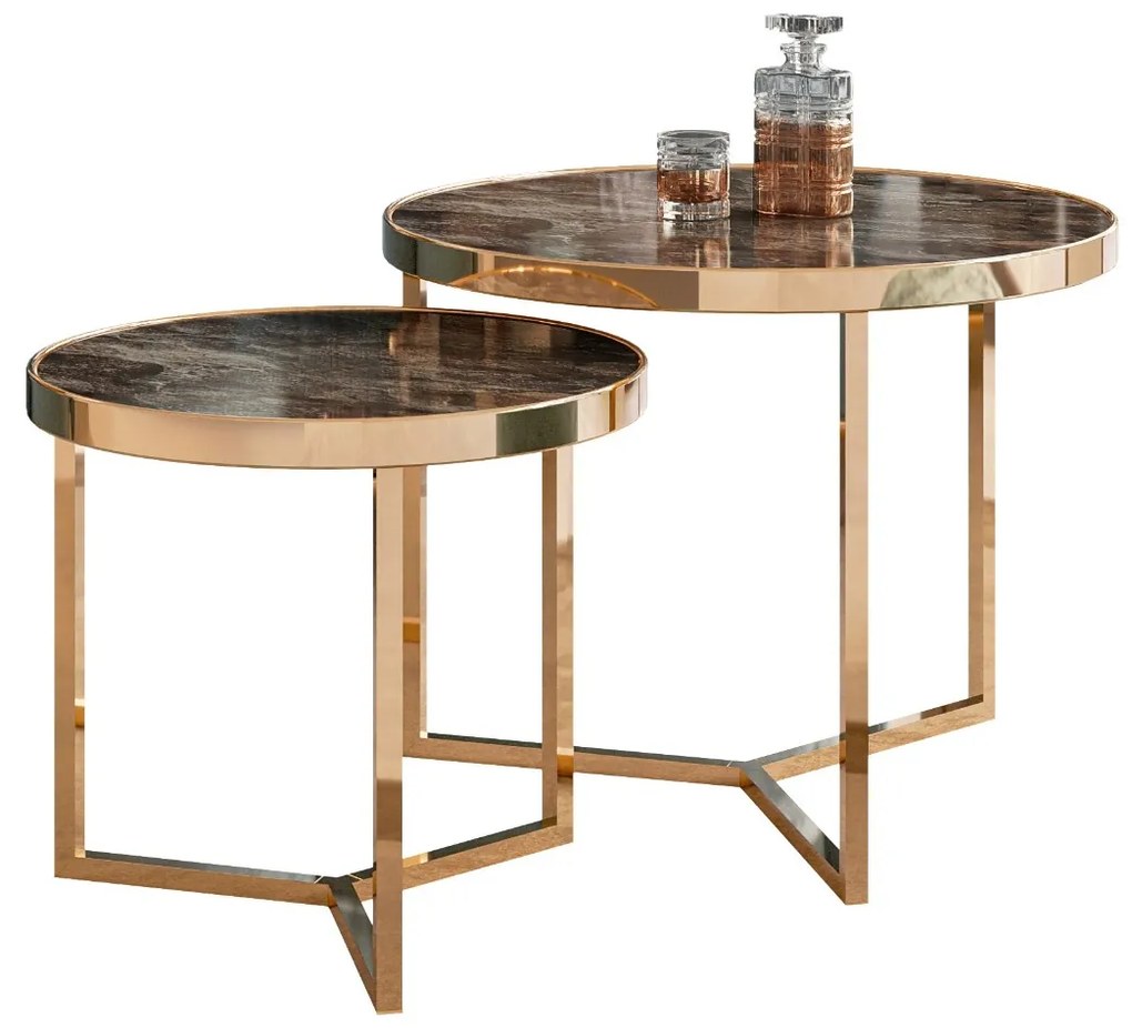 OKRÚHLY KONFERENČNÝ STOLÍK SHEILA 2V1 ZLATÝ + MRAMOR