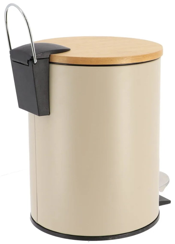 Odpadkový kôš Timeless, svetlobéžová/s drevenými prvkami, 2,5L