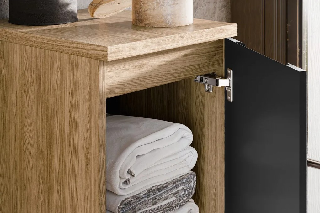 Závesná kúpeľňová skrinka Luxor Black s doskou 81-30-1D čierna/dub
olejovaný