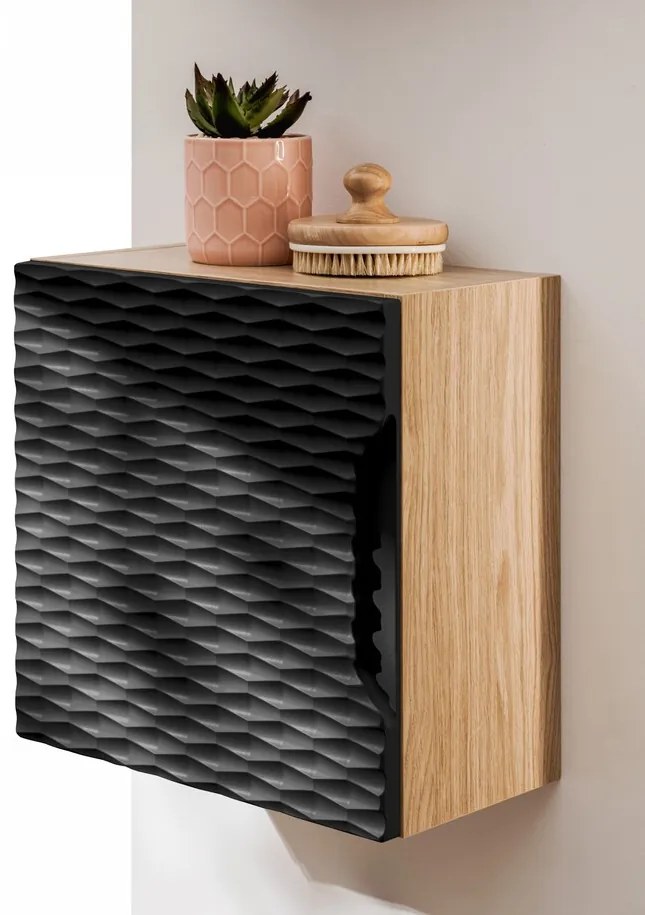 Závesná kúpeľňová skrinka Ocean 35 cm 1DQ dub olejovaný/čierna