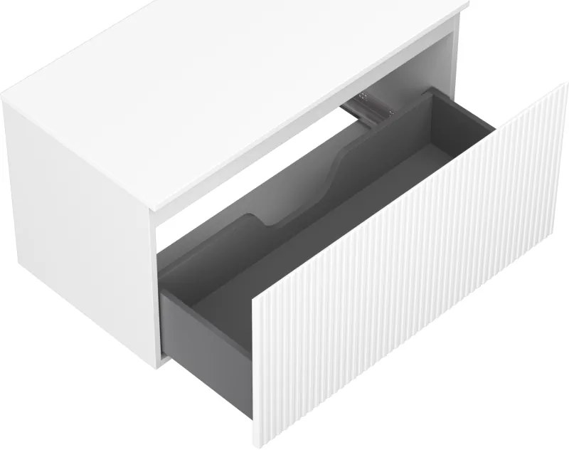 Mexen Rivel, kúpeľňová skrinka 90 cm s hornou časťou, 1 zásuvka, drážkovaná, biela matná, 91A20-09047-1-BFC01