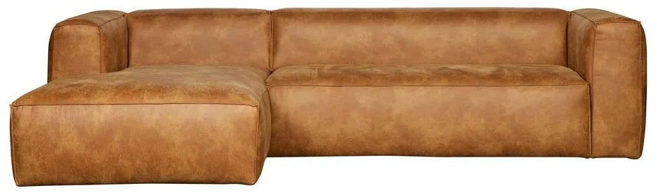 Hnedá rohová pohovka z recyklovanej kože WOOOD Bean, ľavý roh