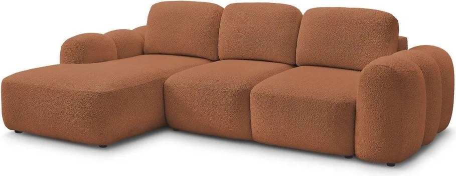 Oranžová rozkladacia/s úložným priestorom rohová pohovka z textílie buklé (ľavý roh/s leňoškou) Montaigne – Bobochic Paris