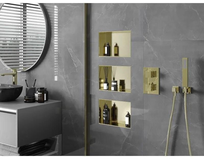 Mexen X-Wall-NR, polička na zapustenie pod obklad bez goliera 30 x 20 cm, zlatá lesklá, 1951302010