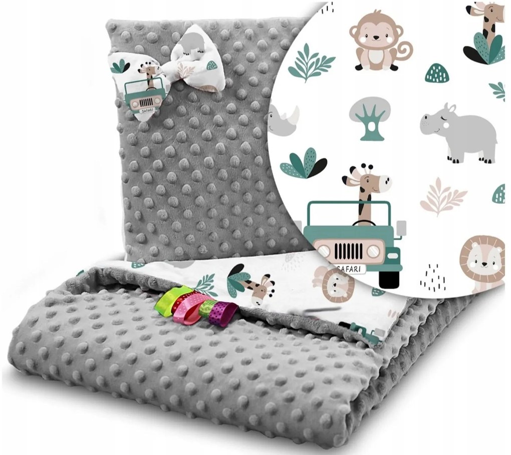 BabiM Deka do kočíka + vankúš 75x100 Minky Animals Farba: srnka-zajačik-veverička