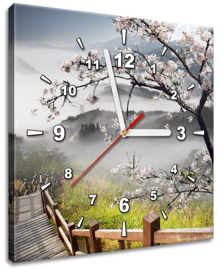 Gario Obraz s hodinami Kvitnúca višňa Rozmery: 40 x 40 cm