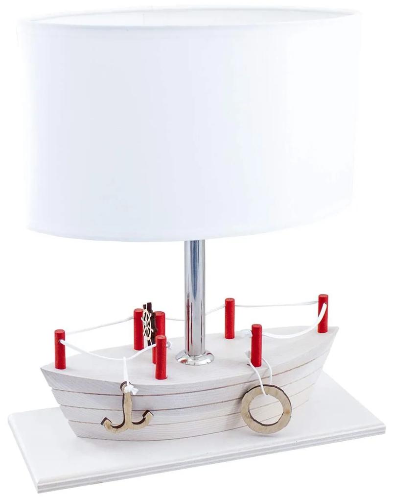 HELLUX Stolná drevená detská lampička v tvare lode BOAT, 1xE27, 60W, biela