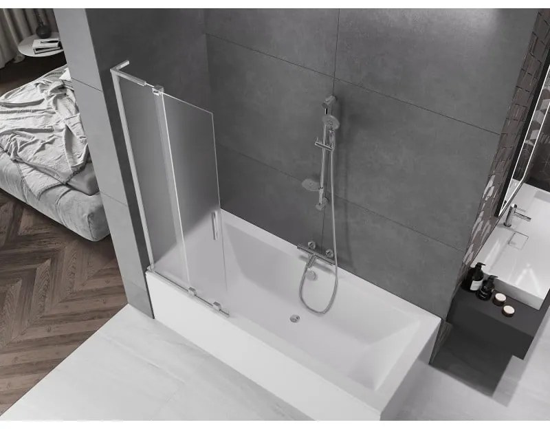 Mexen Velar L, 2-krídlová posuvná vaňová zástena 85 x 150 cm, 8mm sklo námraza, chrómová, 896-085-003-31-01