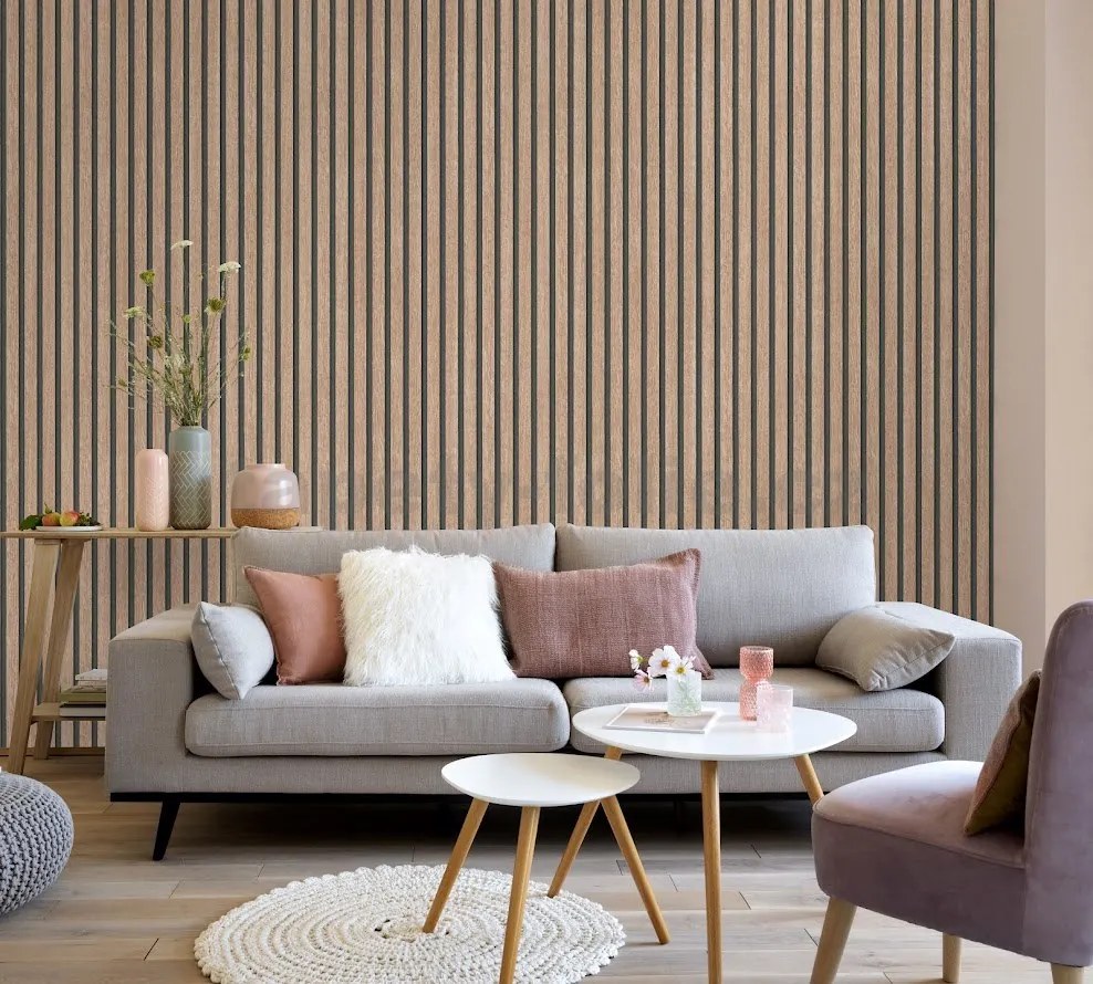 Vliesové tapety na stenu IMPOL TRADE 10400-32, rozmer 10,05 m x 0,53 m, lamely na stenu dub natural, IMPOL TRADE