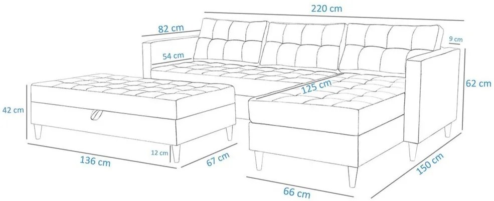 Furniture Sobczak Rohová sedacia súprava Pires s taburetom - Růžová