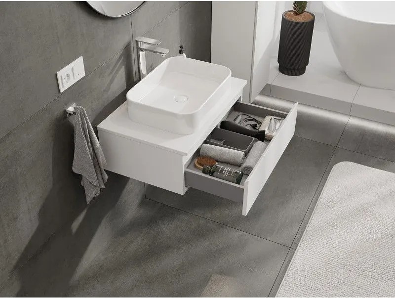 Mexen Orio, kúpeľňová skrinka 70 cm s hornou časťou, 1 zásuvka, biela matná, 91A10-07023-1-BFC01