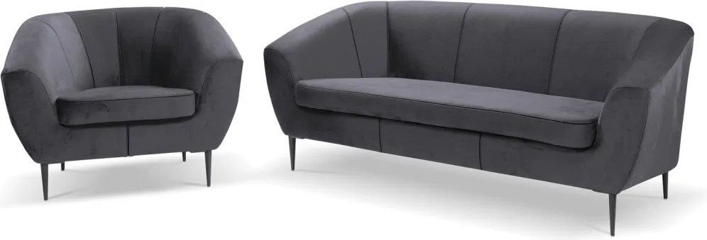 Trojmiestna pohovka Olivio, tmavo šedá zamatová látka