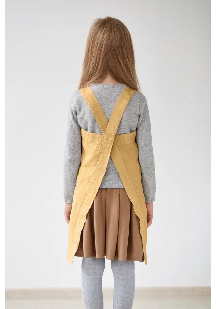 Detská žltá ľanová zástera Linen Tales Pinafore, 72 x 45 cm