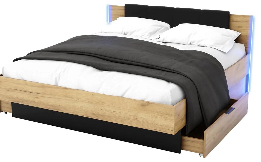 Manželská posteľ 180 cm Lewell (craft zlatý + čierna). Akcia -20%. Vlastná spoľahlivá doprava až k Vám domov. 1092075