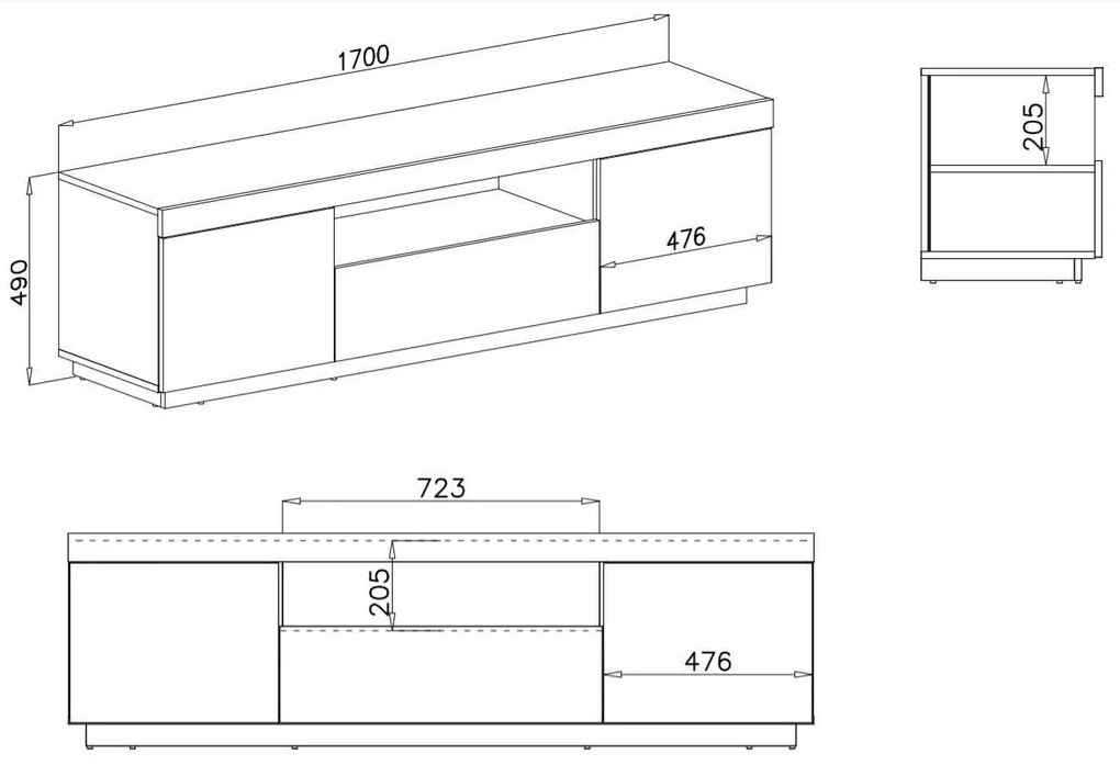 TV STOLÍK LUNGO DUB WOTAN BIELA 170 cm