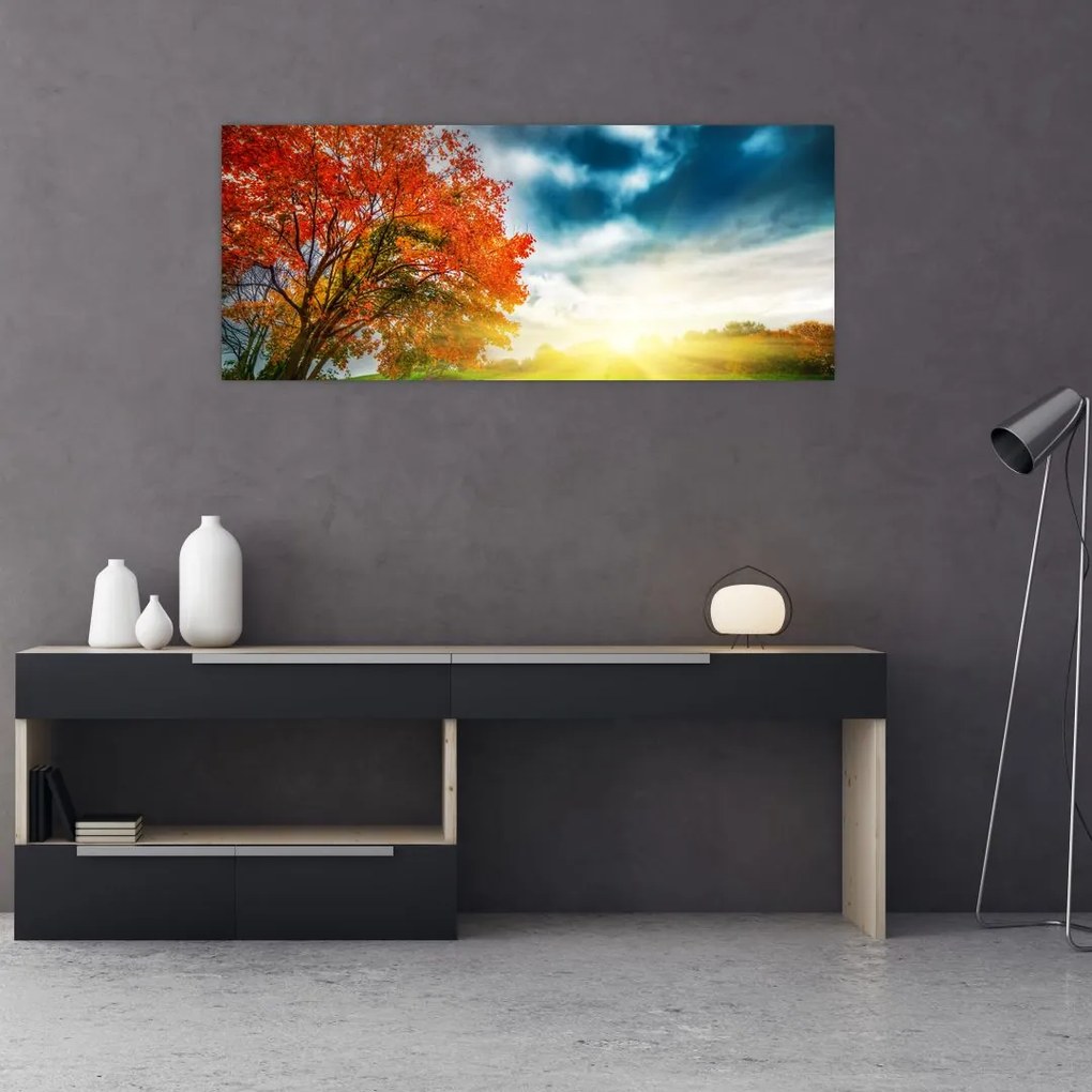 Obraz krajiny zaliate slnečným svitom (120x50 cm)