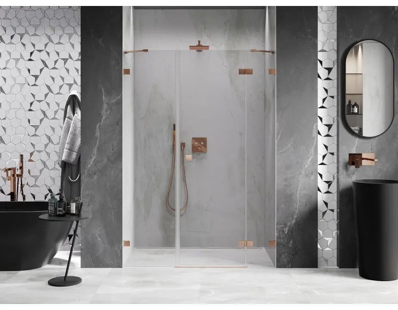 Mexen Lunar, pravé otočné sprchové dvere 140 cm, 8mm číre sklo, medený matný profil, 834S-140-050-65-00-P