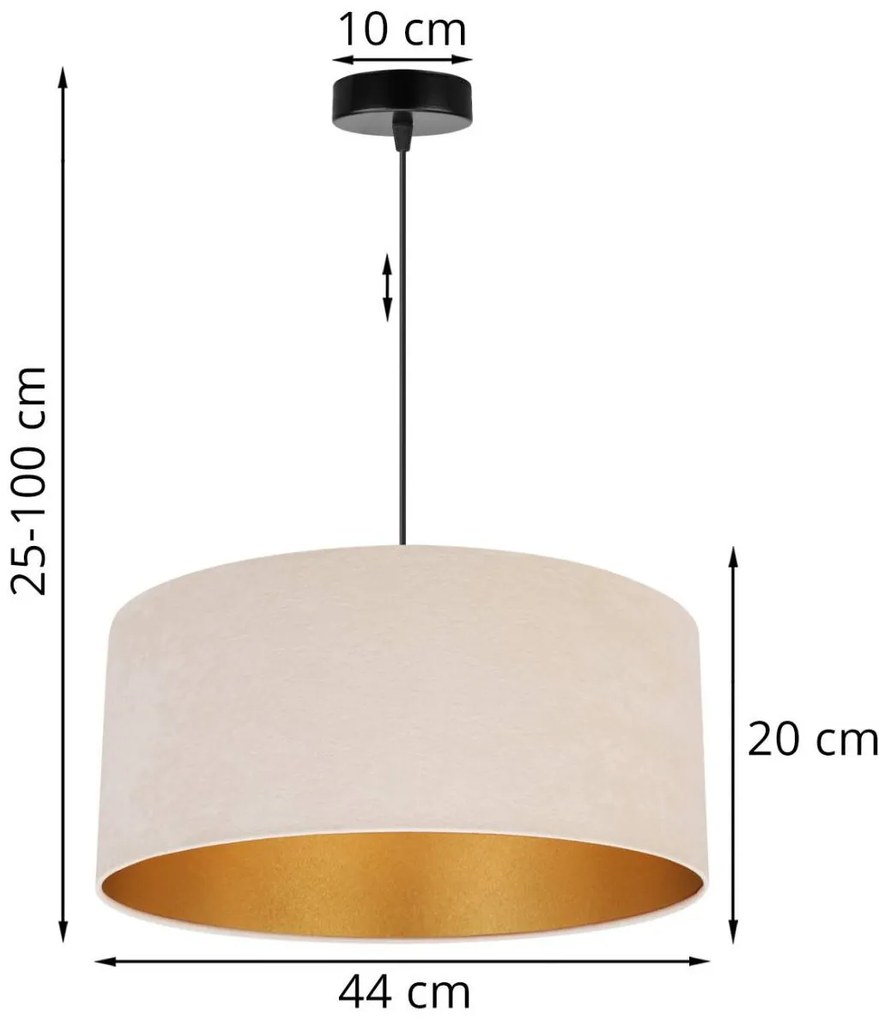 Závesné svietidlo Mediolan, 1x svetlobéžové/zlaté textilné tienidlo, (výber z 2 farieb konštrukcie), (fi 44cm)