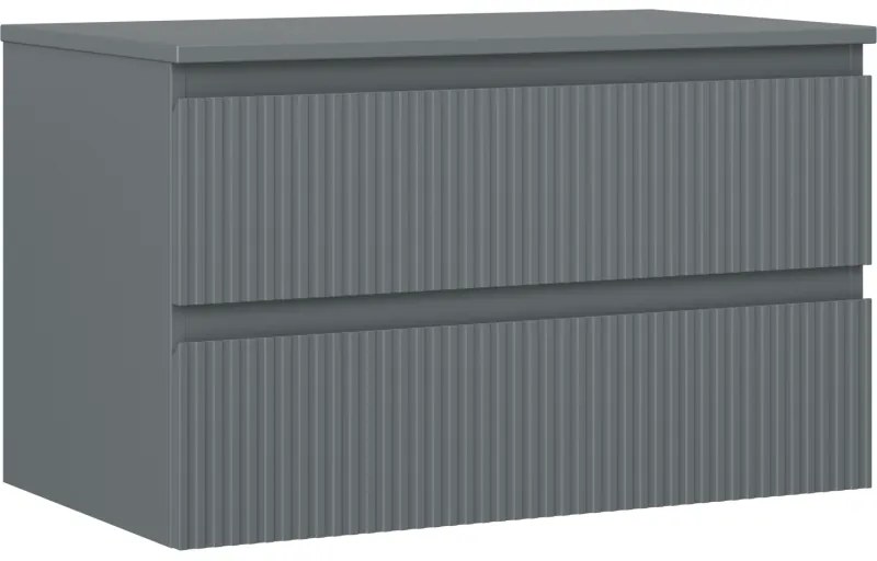 Mexen Rivel, kúpeľňová skrinka 80 cm s pracovnou doskou, 2 zásuvky, drážkovaná, grafitová matná, 91A20-08047-2-BFFC66