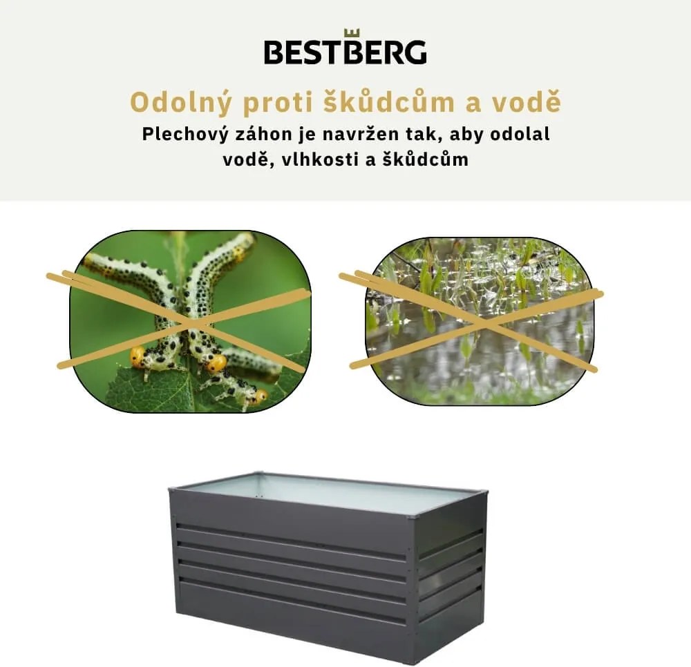 Vyvýšený záhradný záhon BestBerg VZ-1100A / 1100 l / 180 x 90 x 70 cm / šedá