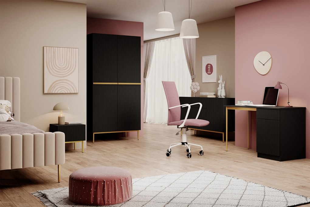 Komoda Nicole 150 cm s 3 zásuvkami - čierny mat / zlatá