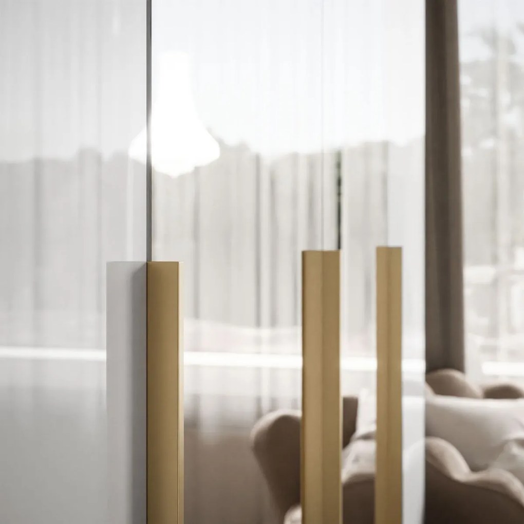 ŠATNÍKOVÁ SKRIŇA NESSIE BIELÝ LESK 4D ZRKADLÁ + ZLATÉ ÚCHYTKY