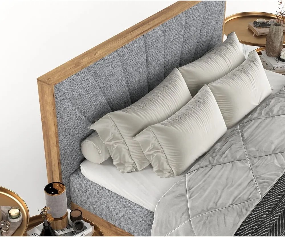 Boxspring posteľ s úložným priestorom v sivo-prírodnej farbe 200x200 cm Asahi – Maison de Rêve
