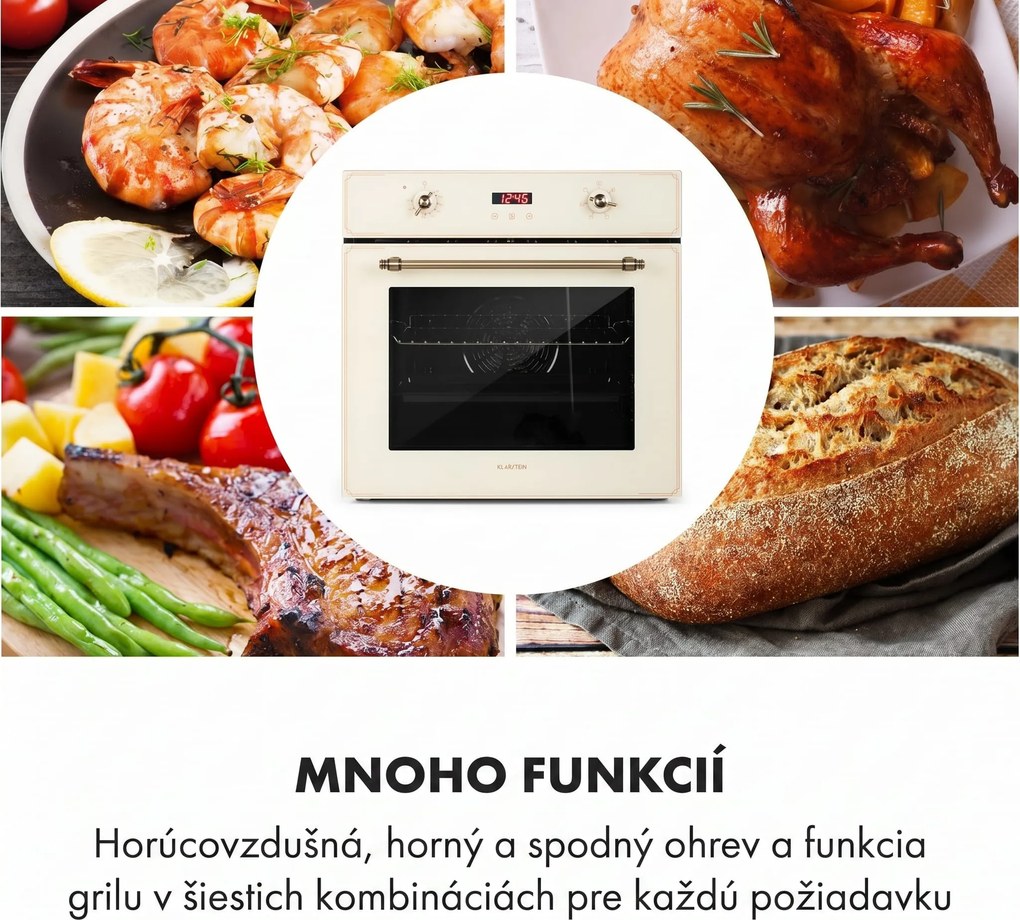 Klarstein Elizabeth, vstavaná rúra, retro dizajn, 6 funkcií, 50 – 250 °C, krémová