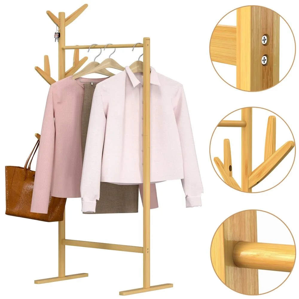 Bambusový stojan na oblečenie RADO, 66x40x163,3cm, hnedá Casaria