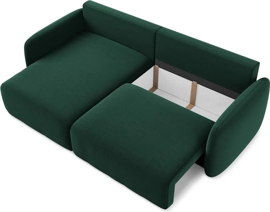 Tmavozelená zamatová rozkladacia/s úložným priestorom rohová pohovka (ľavý roh/s leňoškou) Kalena – Makamii