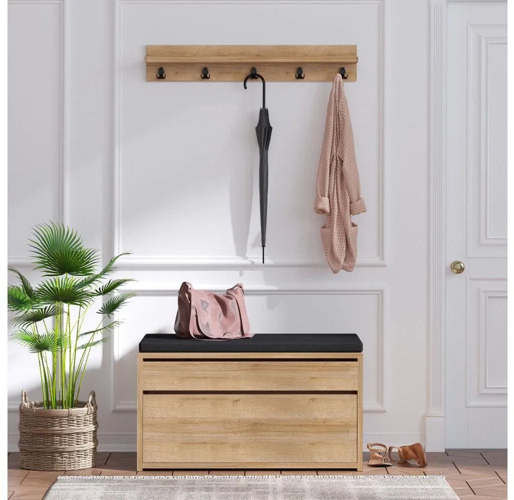 Nástenný vešiak BOBY 15x80 cm + skrinka na topánky 42x80 cm hnedá/čierna