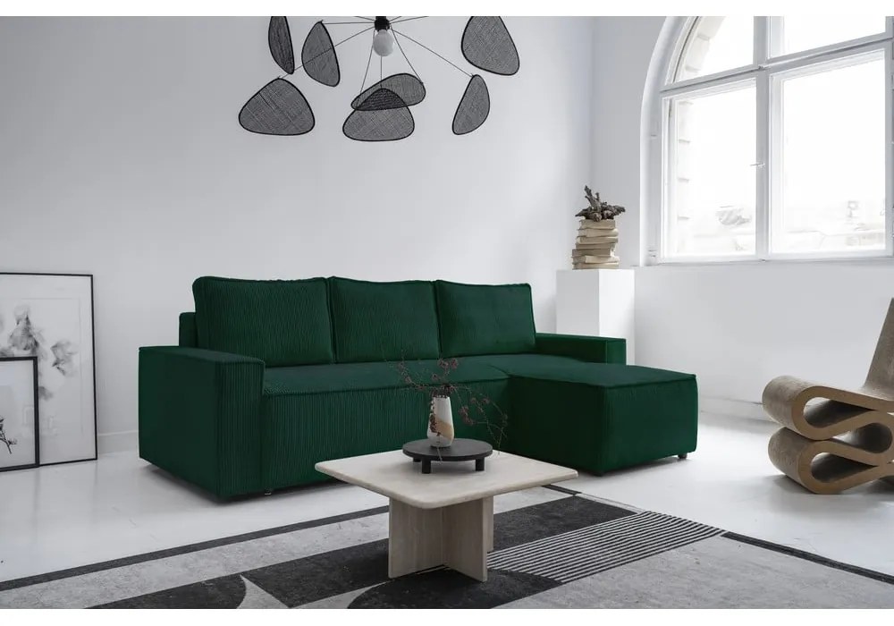 Tmavozelená menčestrová rozkladacia rohová pohovka (variabilná) Brave Dave – Miuform