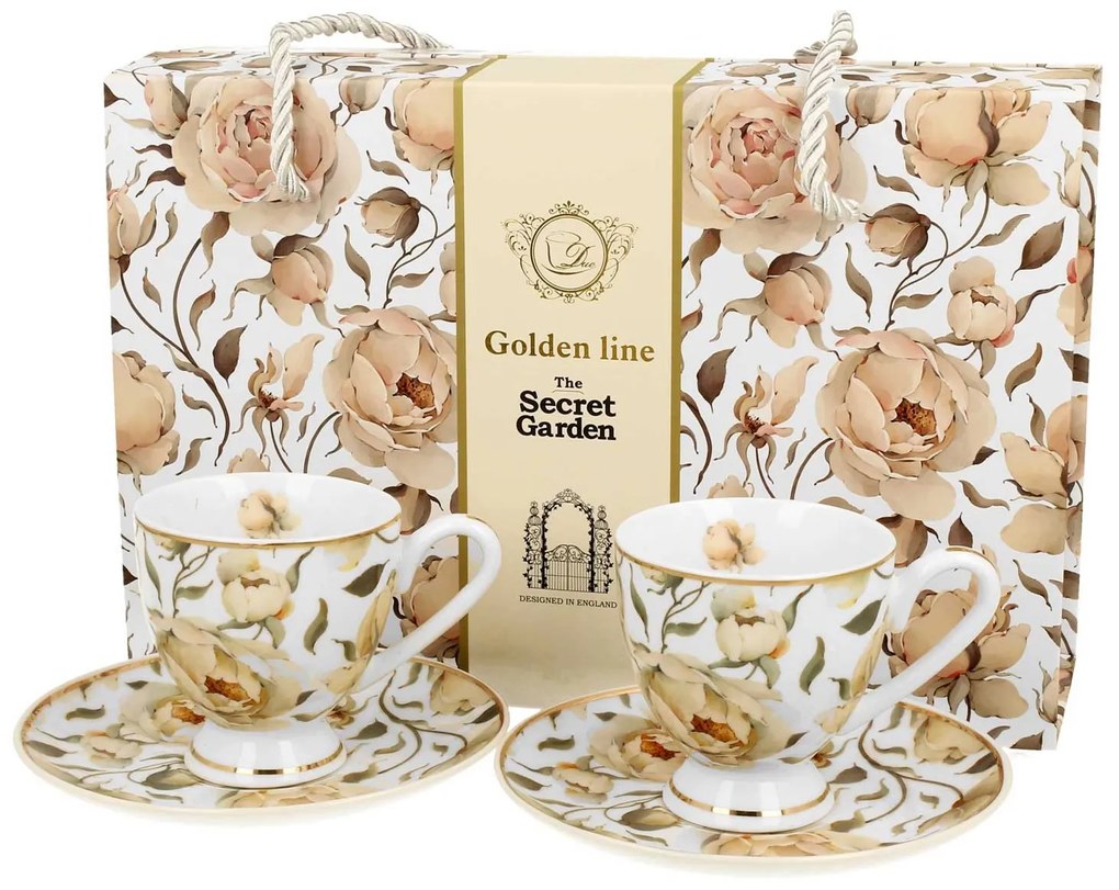 Porcelánová šálka na nohe s podšálkou English Roses White 90 ml sada 2ks