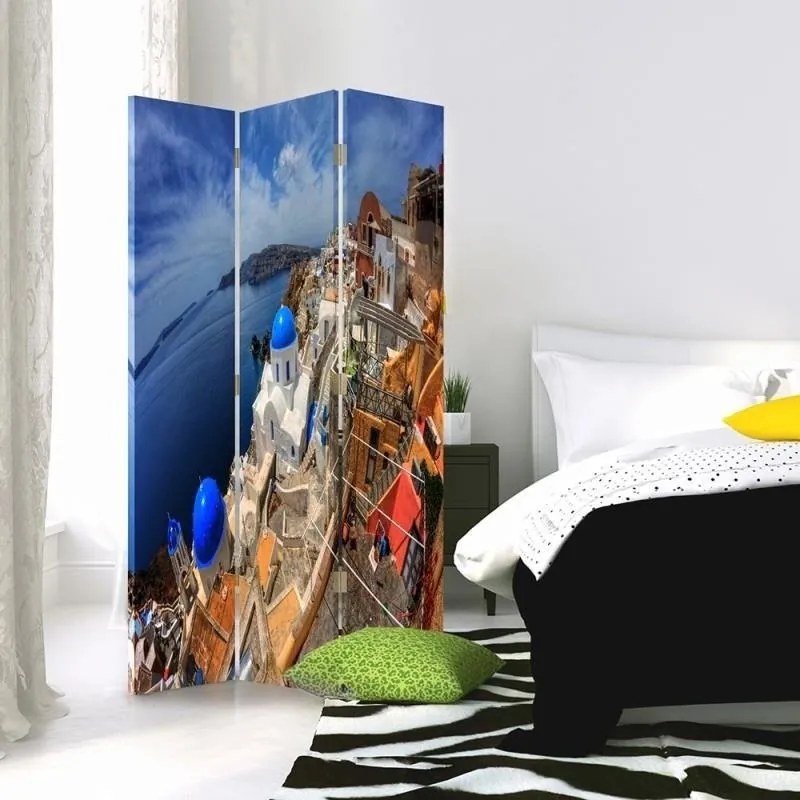 Ozdobný paraván Santorini - 110x170 cm, trojdielny, obojstranný paraván 360°